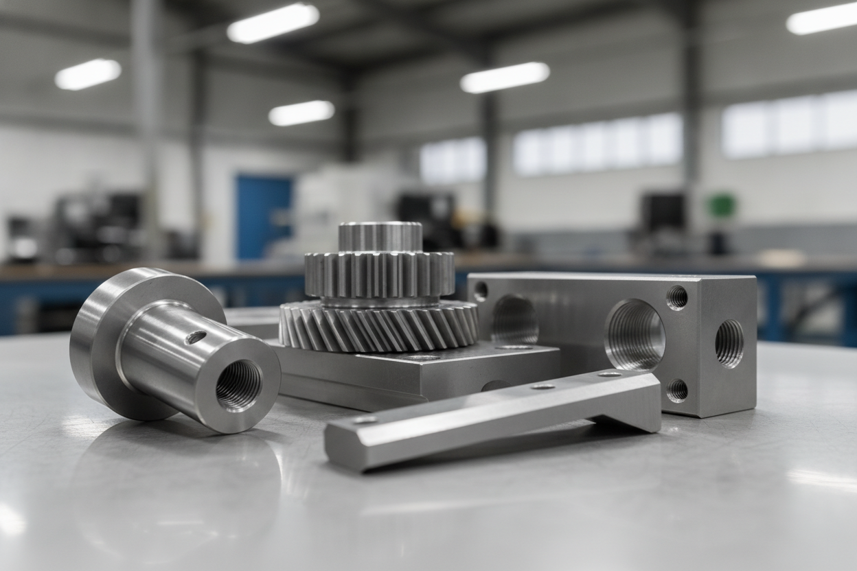 High precision steel components displayed in a modern factory setting